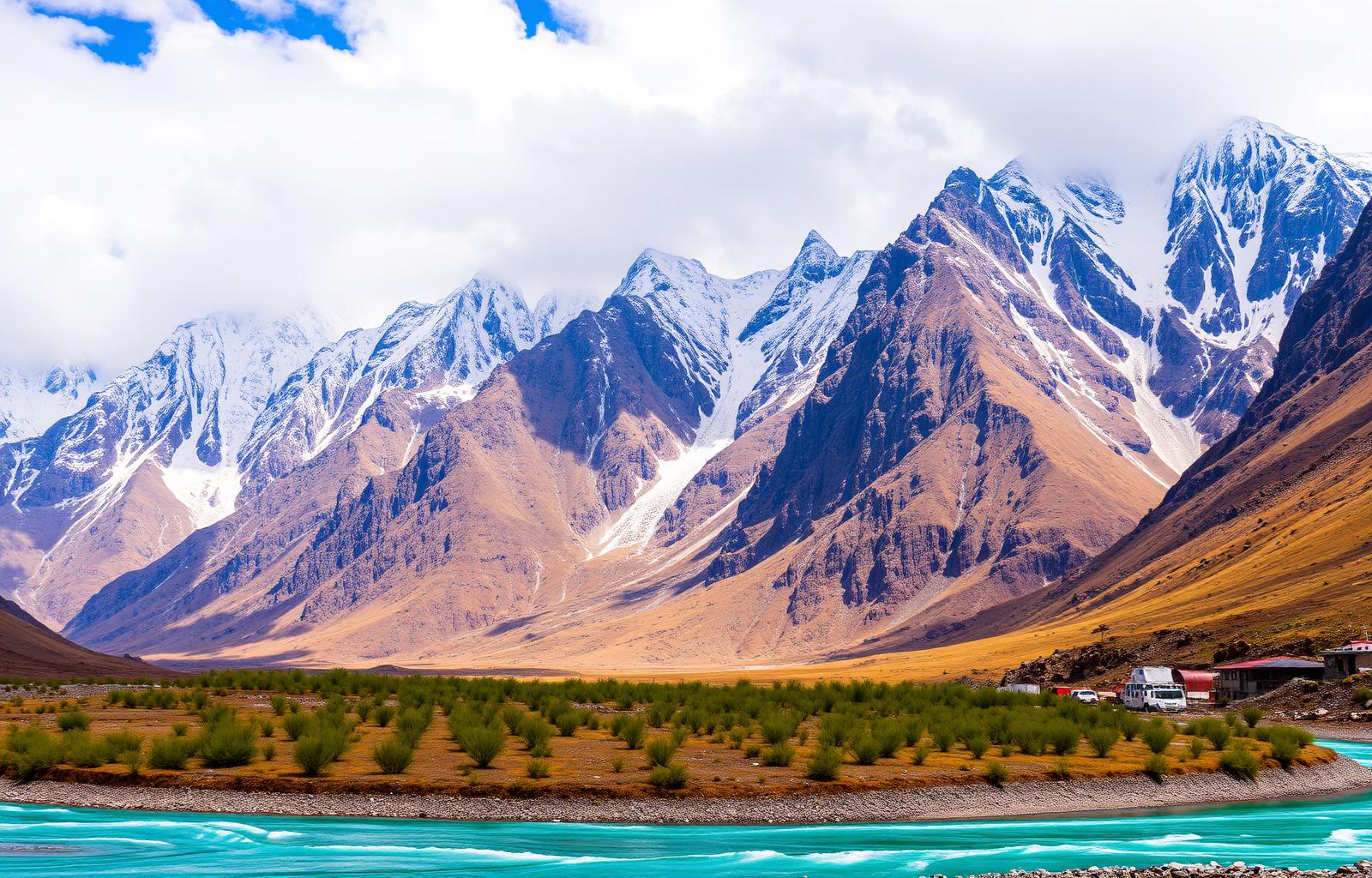 Northern Pakistan mountains and turquoise river